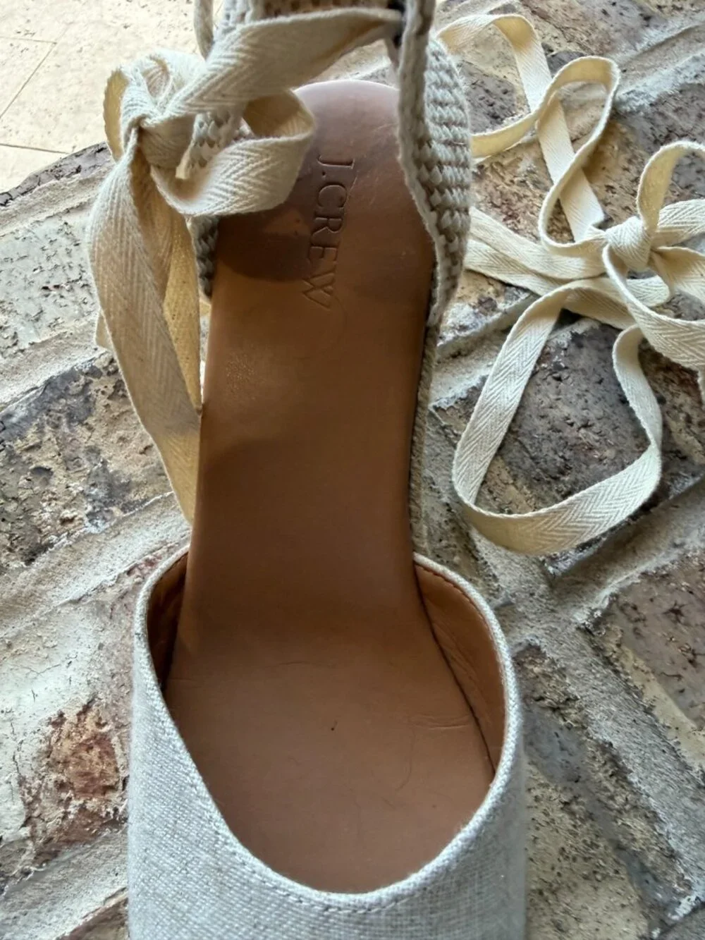 j. crew espadrilles women's size 8 tan and taupe color woven ballet ankle straps